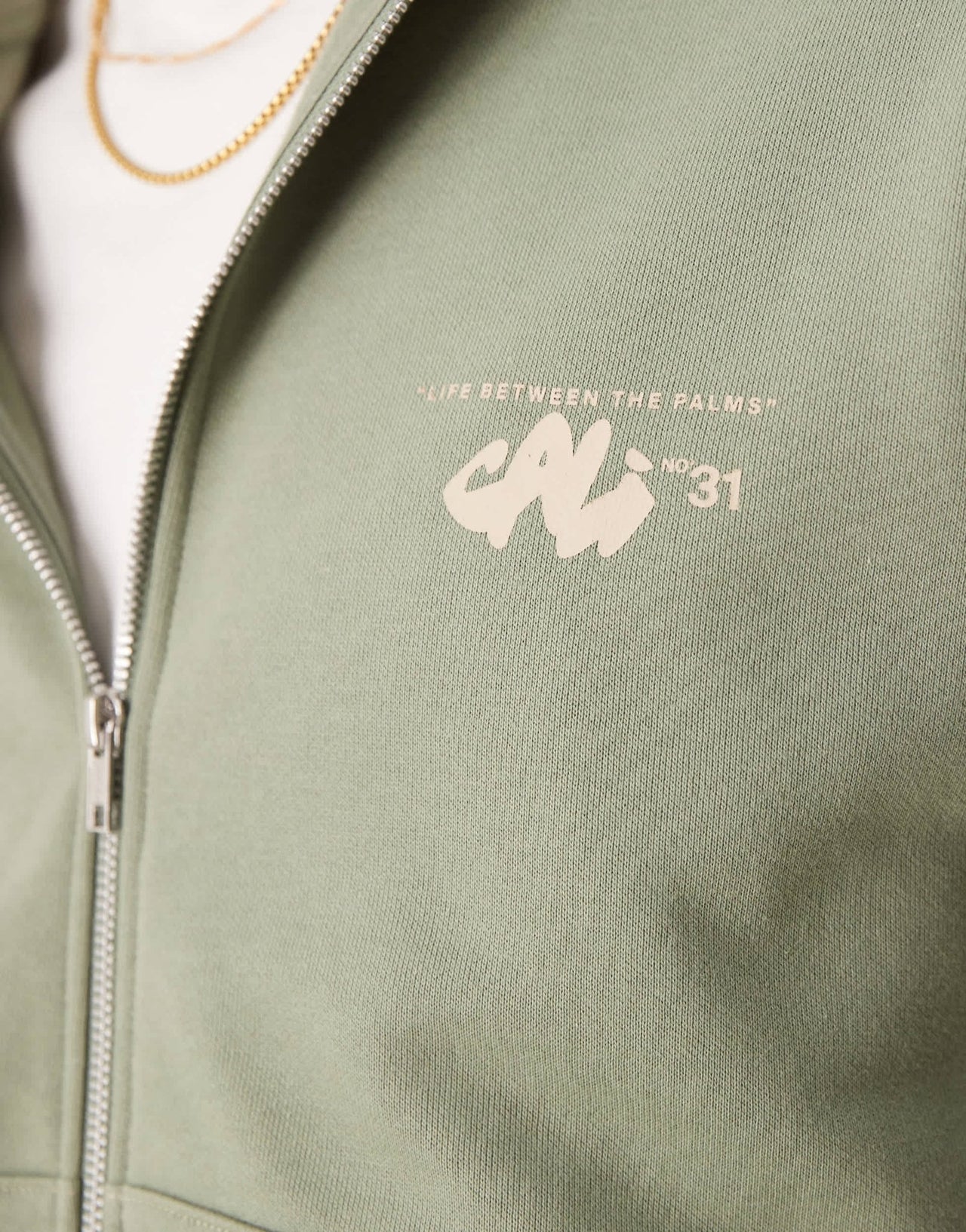 ASOS DESIGN boxy zip through hoodie with chest and back print in dusty green - ASOS Sample Sale