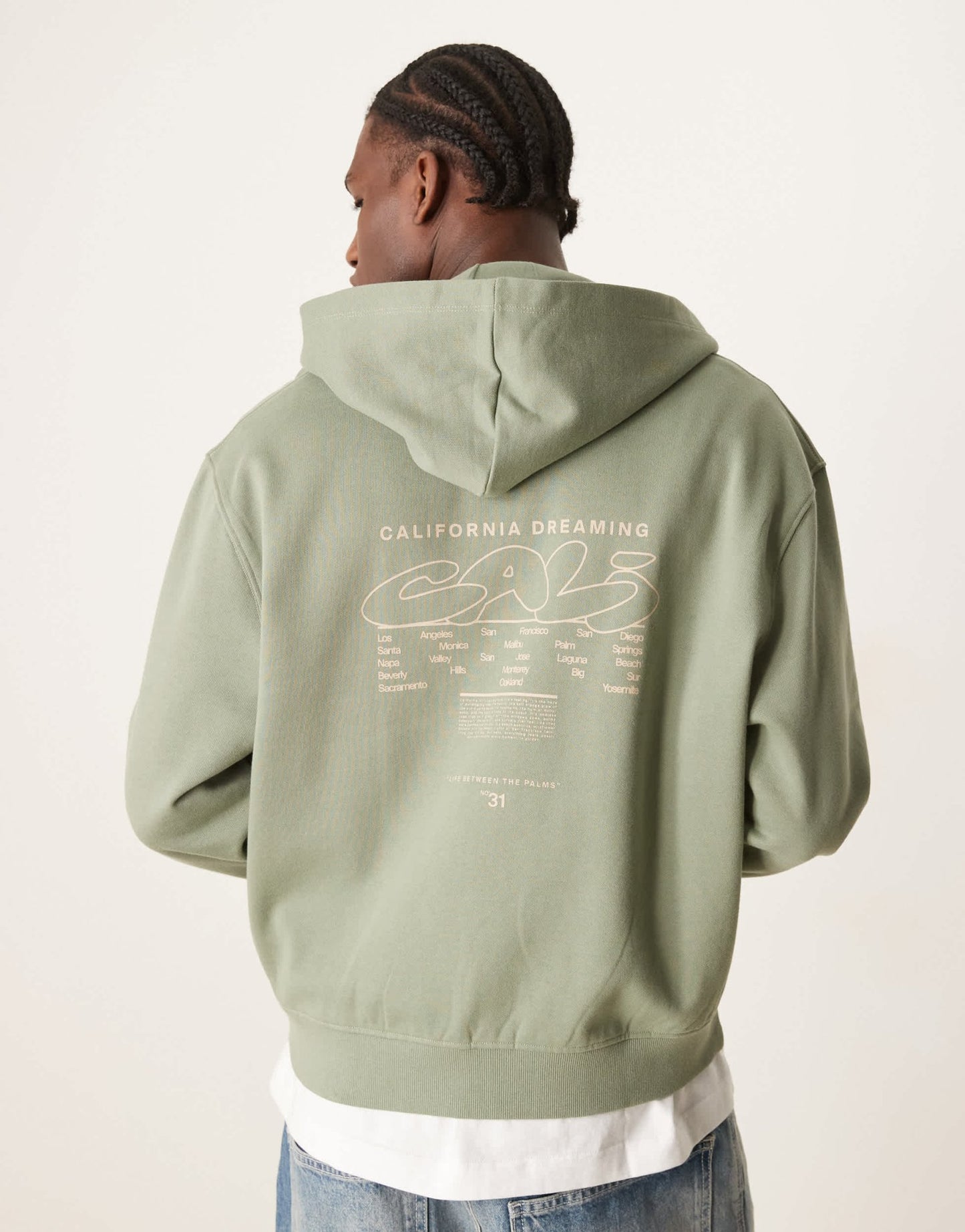 ASOS DESIGN boxy zip through hoodie with chest and back print in dusty green - ASOS Sample Sale