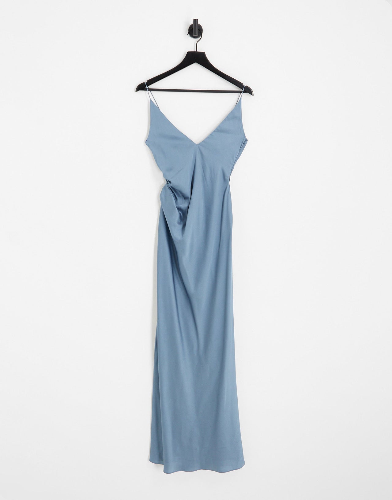 ASOS DESIGN Bridesmaid satin cami maxi dress with drape detail in dusky blue - ASOS Sample Sale