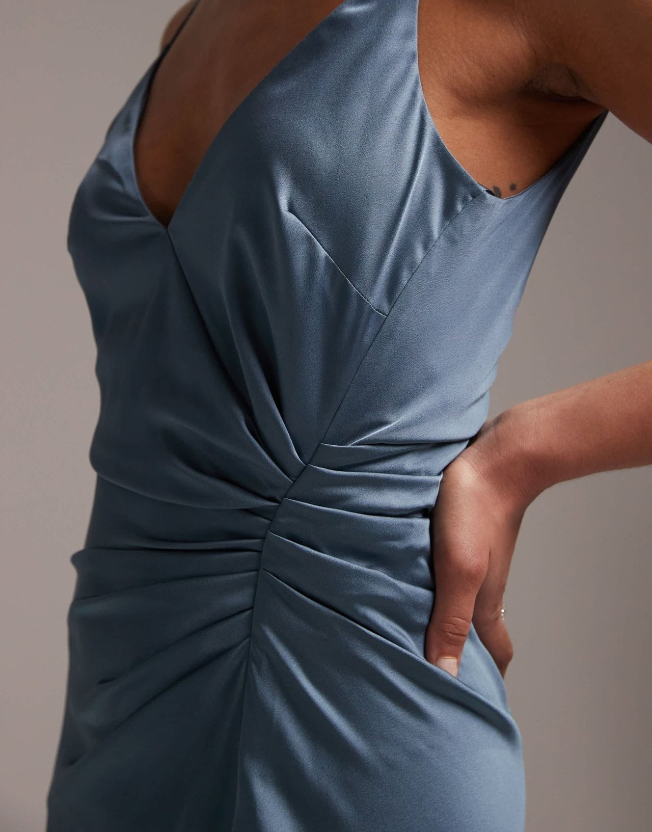 ASOS DESIGN Bridesmaid satin cami maxi dress with drape detail in dusky blue - ASOS Sample Sale