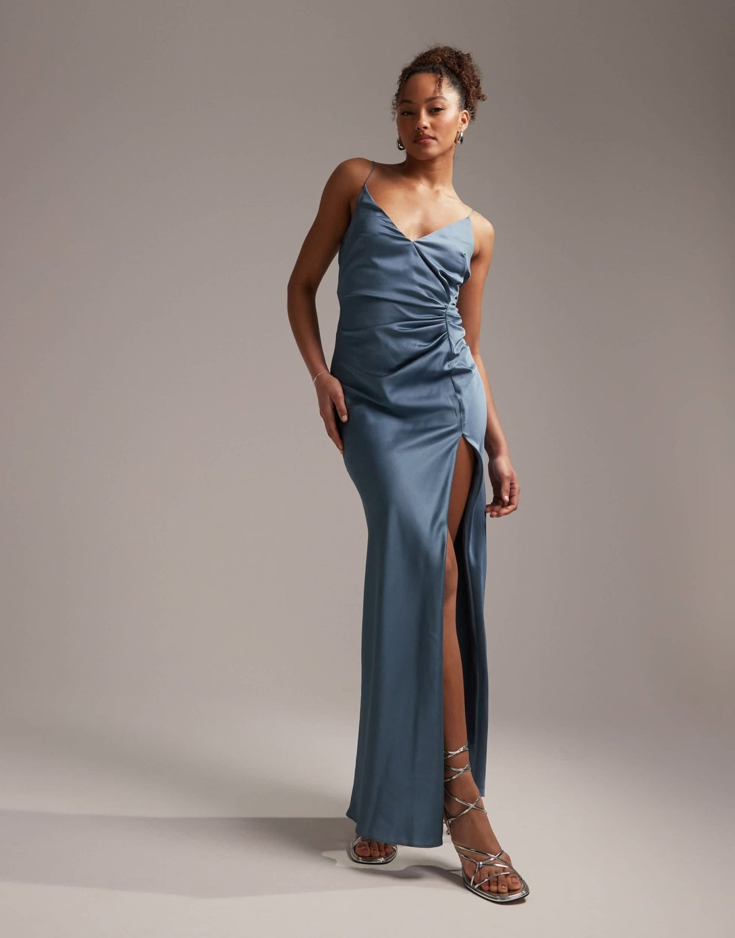 ASOS DESIGN Bridesmaid satin cami maxi dress with drape detail in dusky blue - ASOS Sample Sale