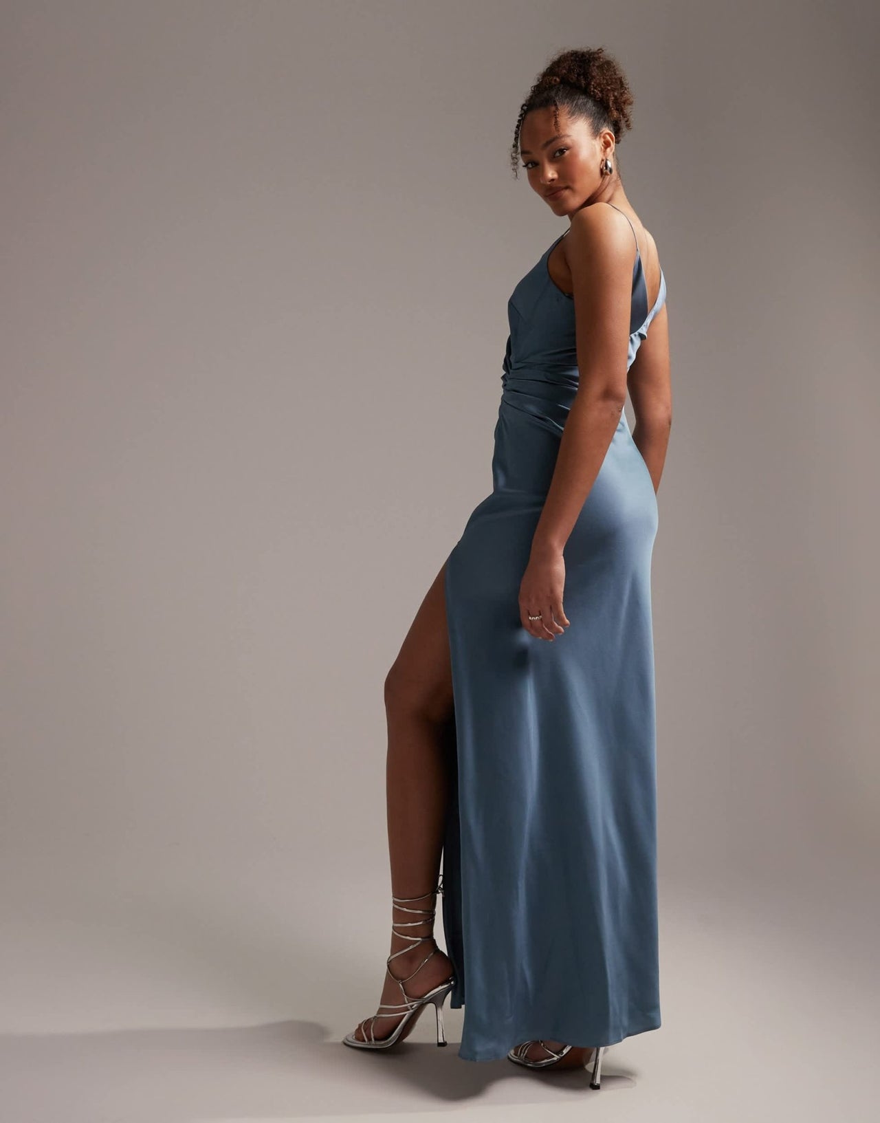 ASOS DESIGN Bridesmaid satin cami maxi dress with drape detail in dusky blue - ASOS Sample Sale