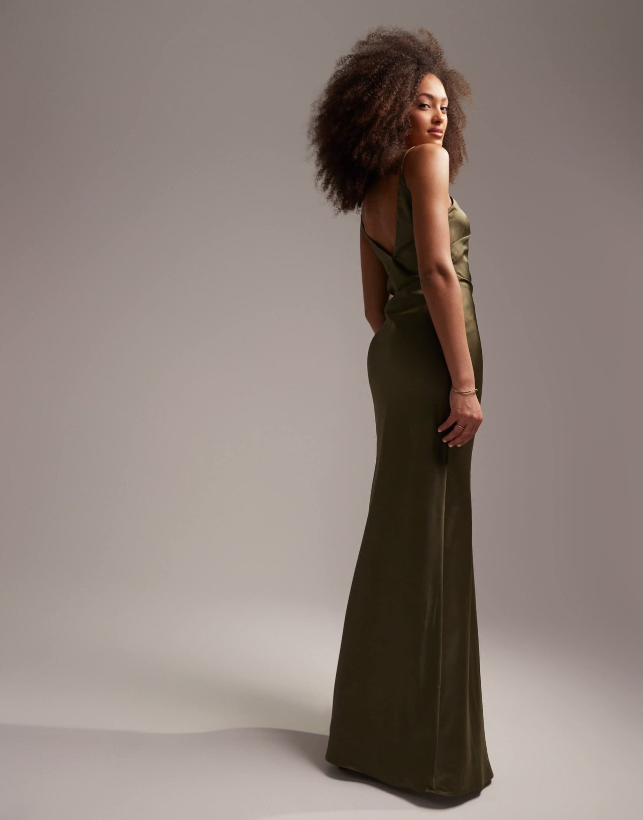 ASOS DESIGN Bridesmaid satin cami maxi dress with drape detail in olive - ASOS Sample Sale