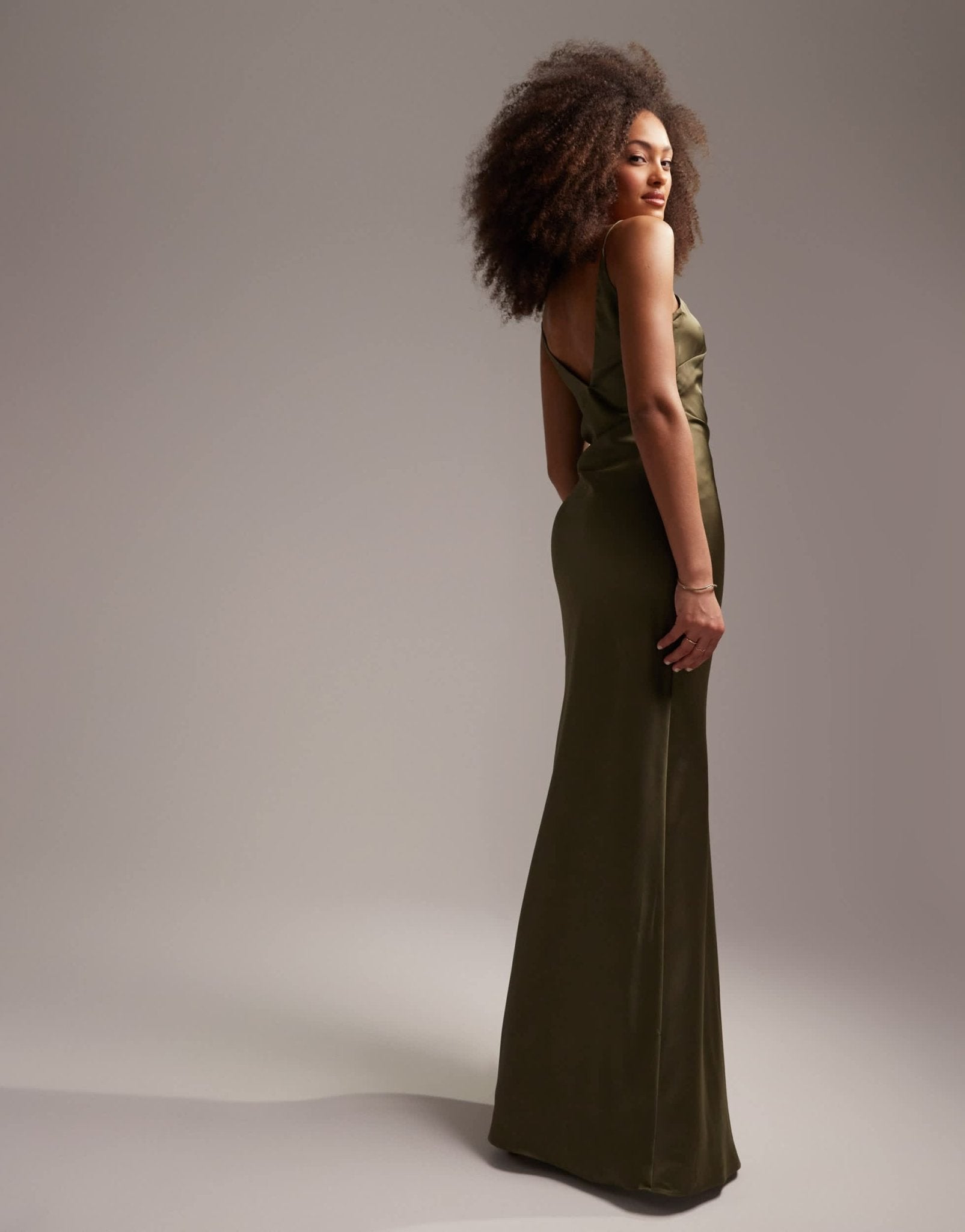 ASOS DESIGN Bridesmaid satin cami maxi dress with drape detail in olive - ASOS Sample Sale
