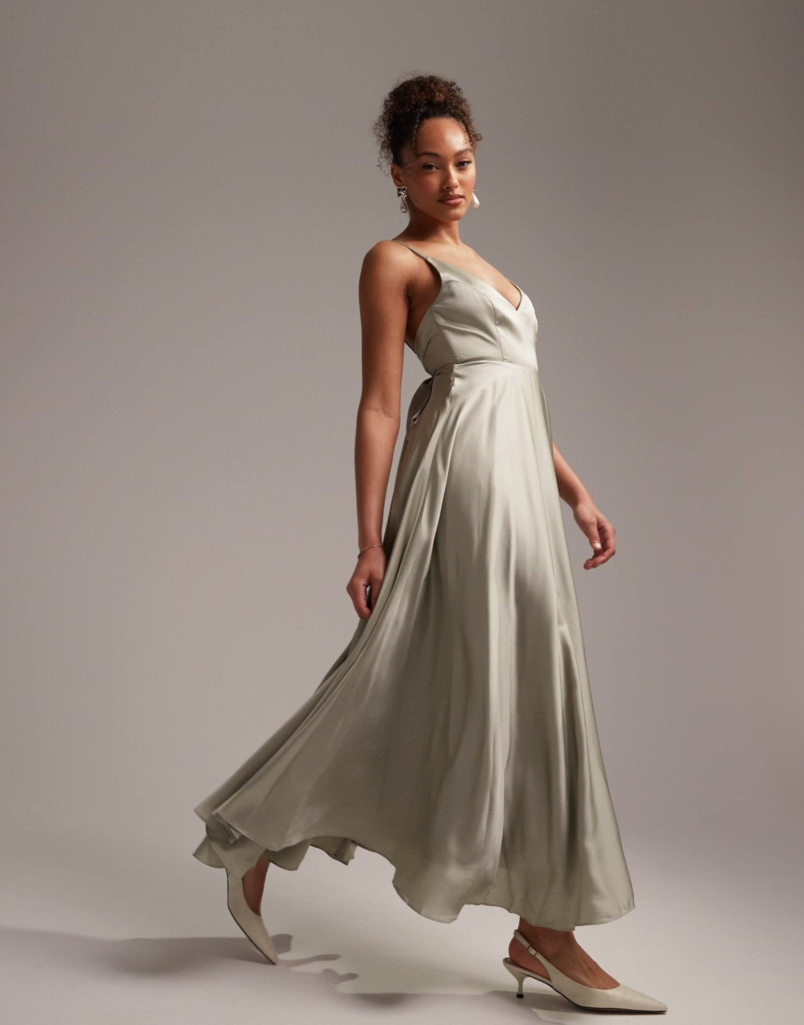 ASOS DESIGN Bridesmaid satin midi dress with tie back in sage green - ASOS Sample Sale
