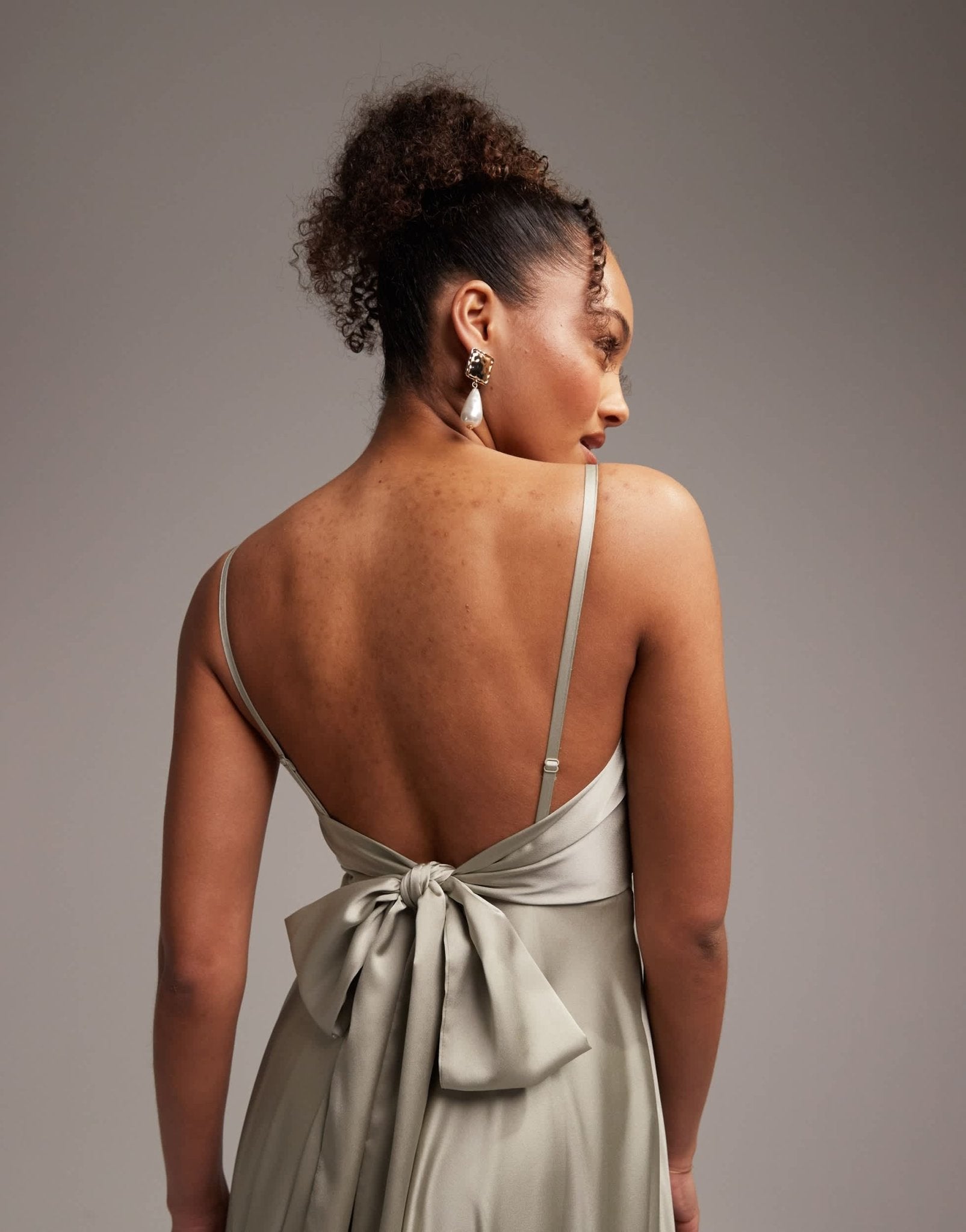ASOS DESIGN Bridesmaid satin midi dress with tie back in sage green - ASOS Sample Sale