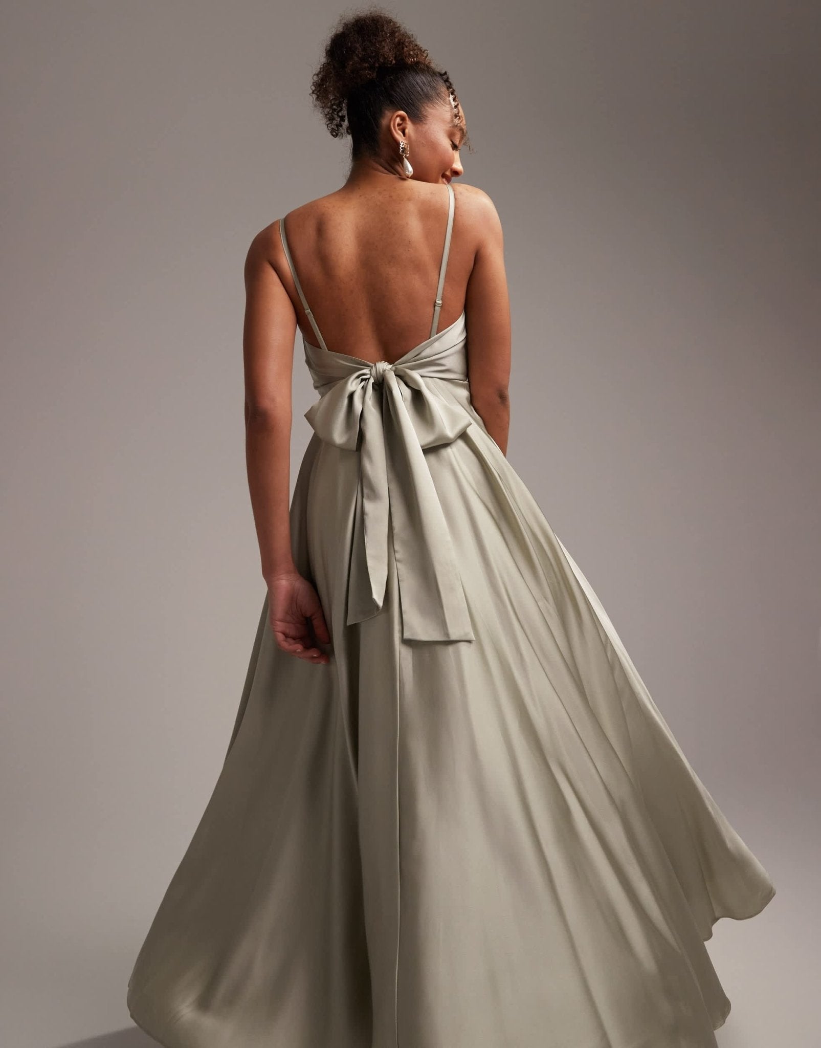 ASOS DESIGN Bridesmaid satin midi dress with tie back in sage green - ASOS Sample Sale