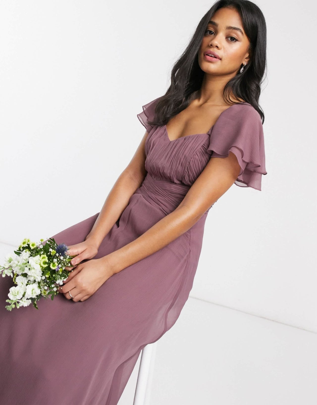 ASOS DESIGN Bridesmaid short sleeve ruched maxi dress – ASOS Sample Sale