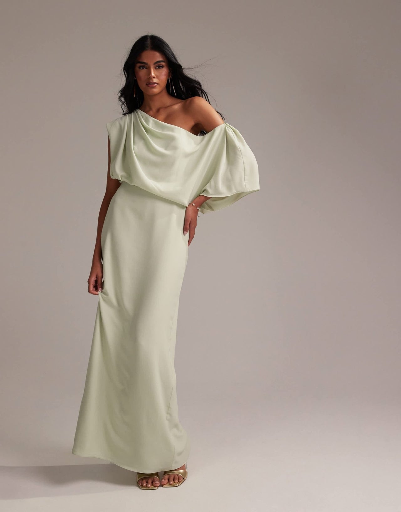 ASOS DESIGN Bridesmaids crepe one shoulder draped maxi dress in light green - ASOS Sample Sale