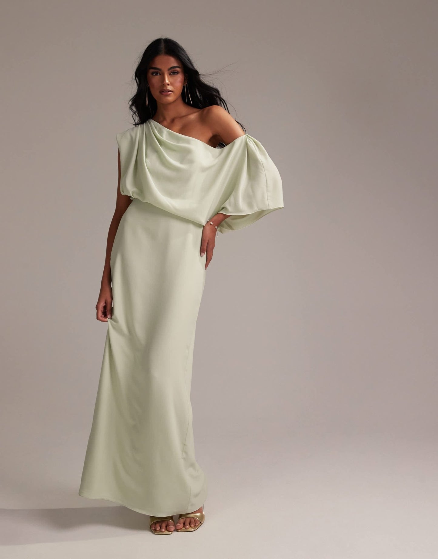 ASOS DESIGN Bridesmaids crepe one shoulder draped maxi dress in light green - ASOS Sample Sale