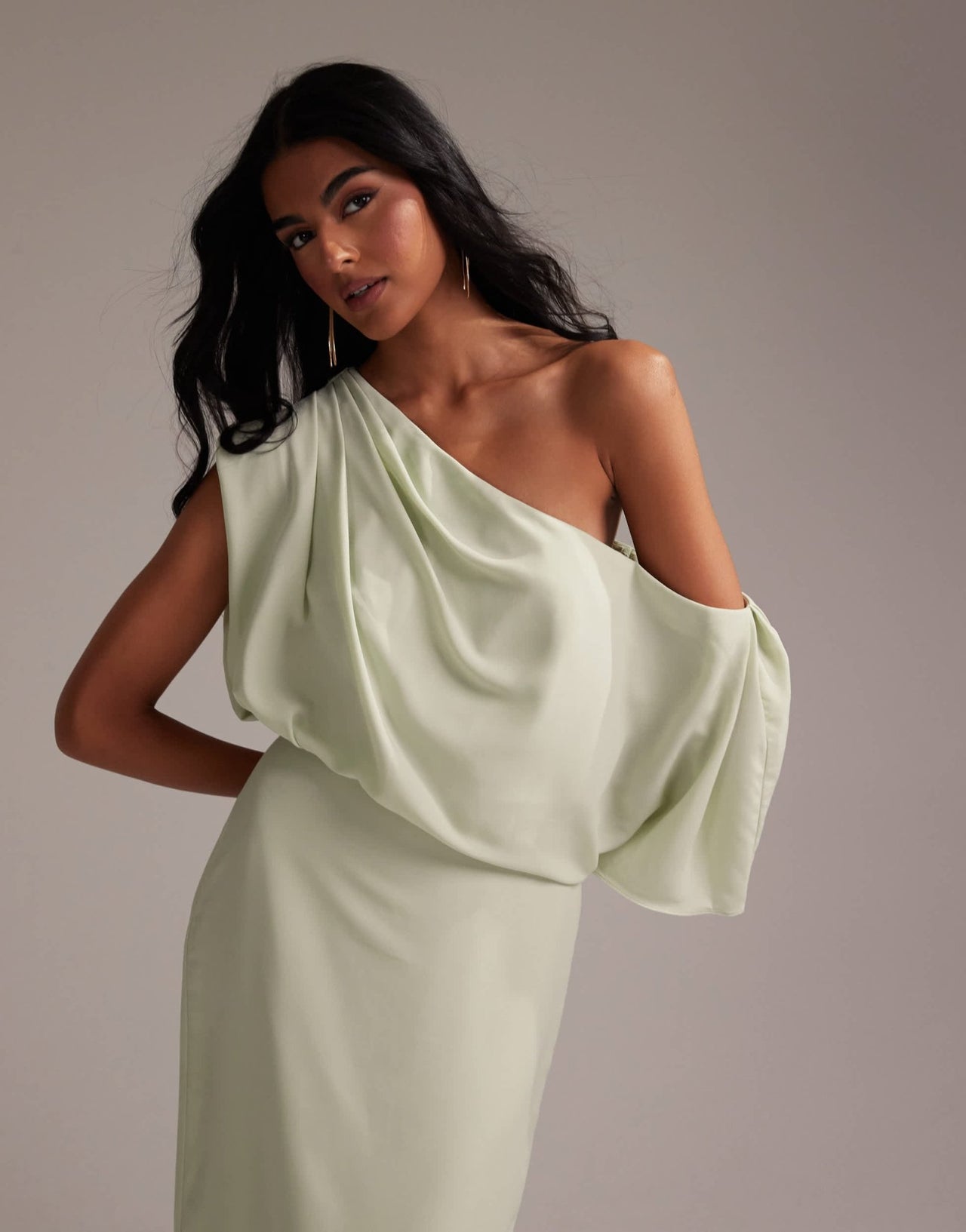 ASOS DESIGN Bridesmaids crepe one shoulder draped maxi dress in light green - ASOS Sample Sale