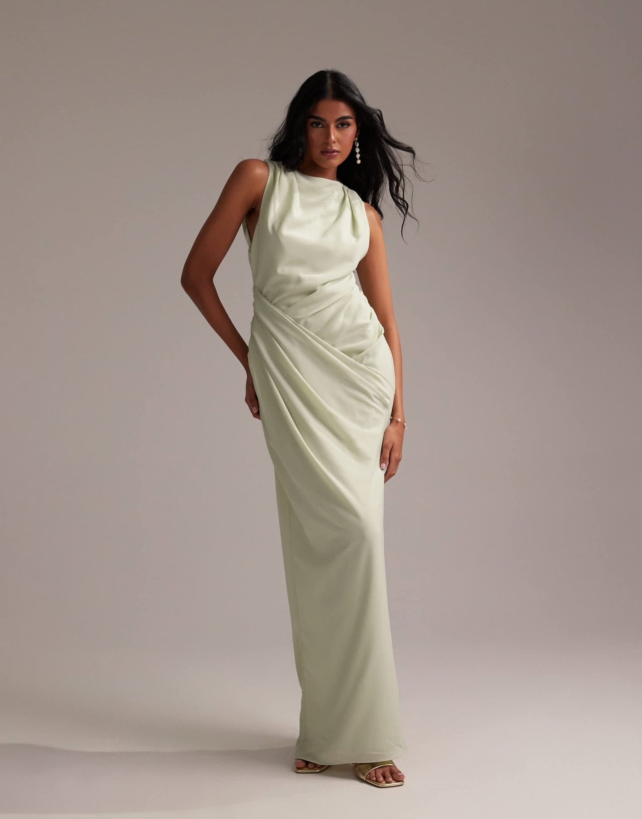 ASOS DESIGN Bridesmaids draped overlay crepe maxi dress in light green - ASOS Sample Sale