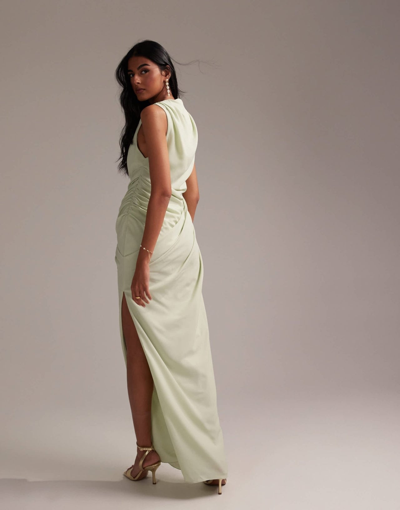 ASOS DESIGN Bridesmaids draped overlay crepe maxi dress in light green - ASOS Sample Sale