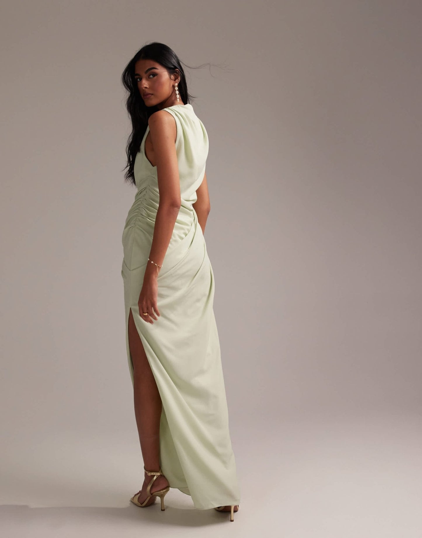 ASOS DESIGN Bridesmaids draped overlay crepe maxi dress in light green - ASOS Sample Sale