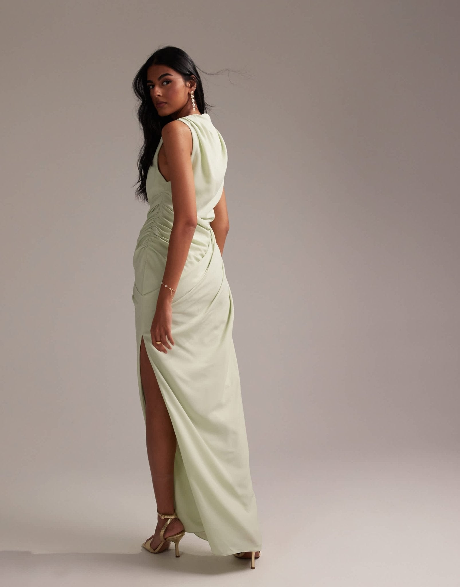 ASOS DESIGN Bridesmaids draped overlay crepe maxi dress in light green - ASOS Sample Sale