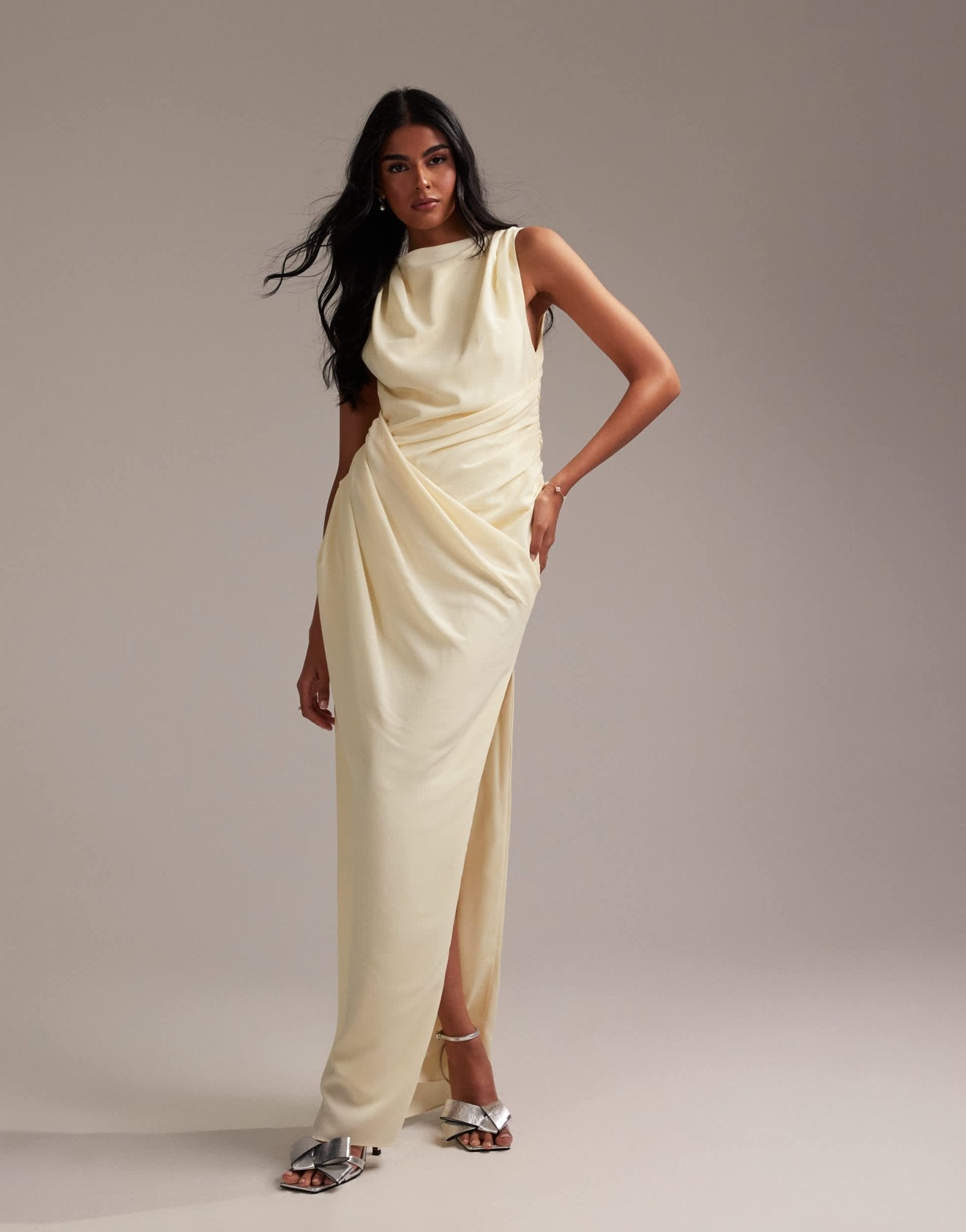 ASOS DESIGN Bridesmaids draped overlay crepe maxi dress in soft yellow - ASOS Sample Sale