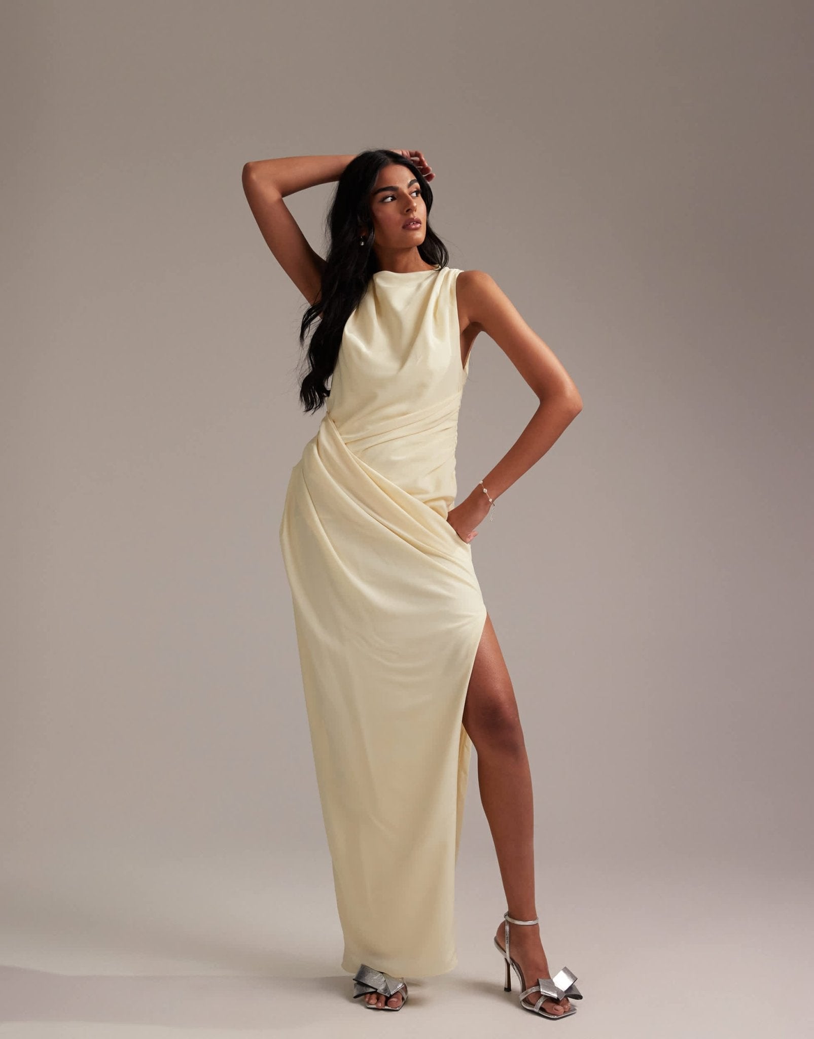 ASOS DESIGN Bridesmaids draped overlay crepe maxi dress in soft yellow - ASOS Sample Sale