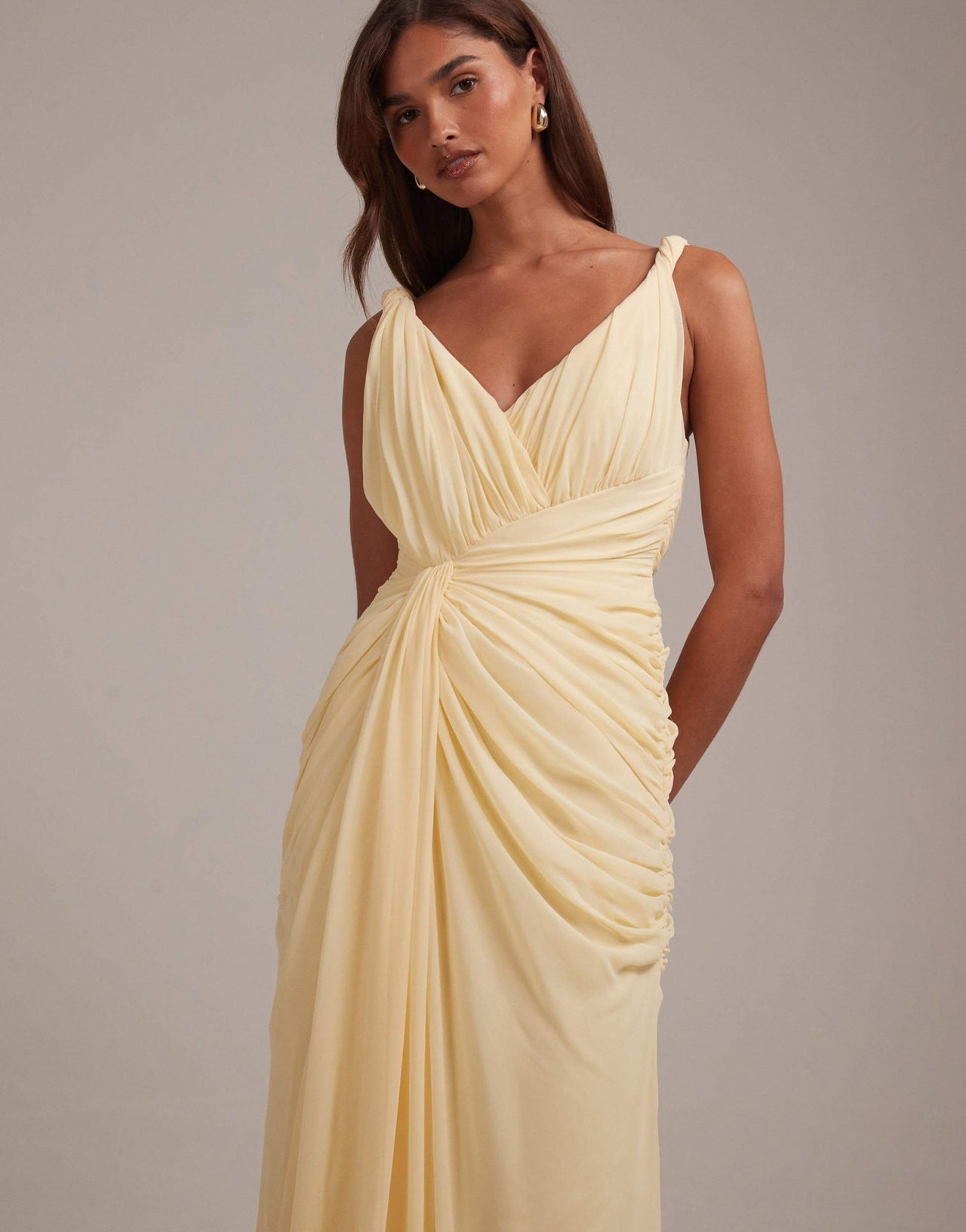 ASOS DESIGN bridesmaids gathered twisted strap maxi dress in yellow - ASOS Sample Sale