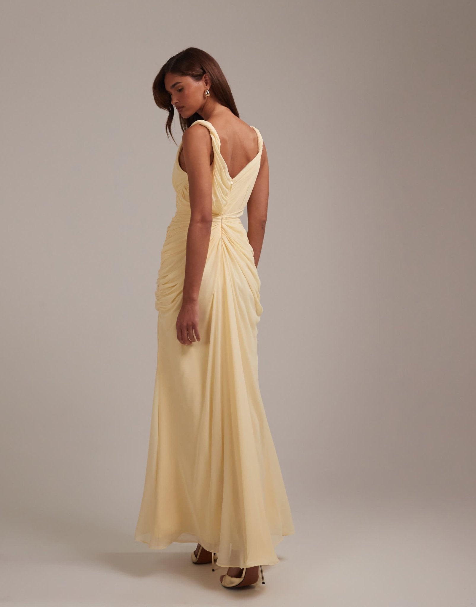 ASOS DESIGN bridesmaids gathered twisted strap maxi dress in yellow - ASOS Sample Sale