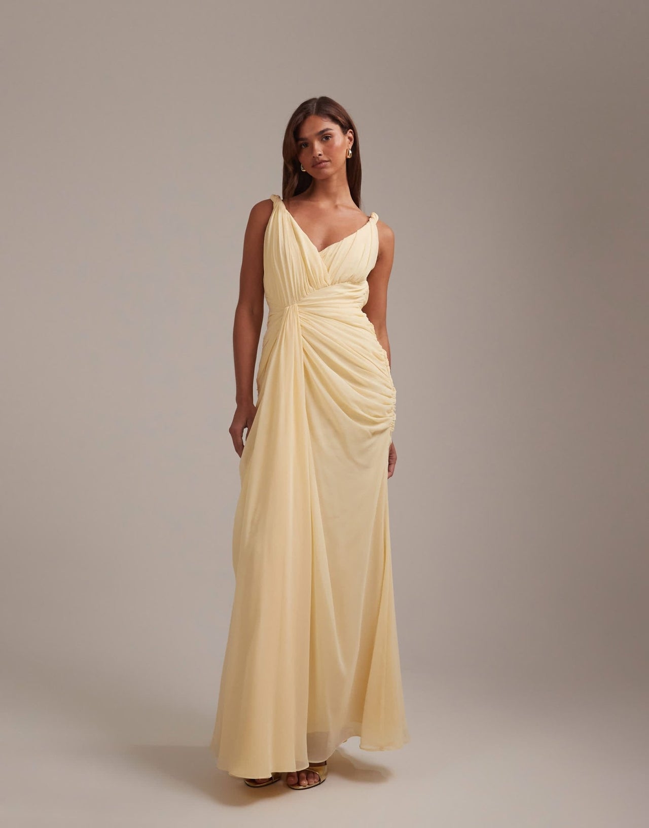 ASOS DESIGN bridesmaids gathered twisted strap maxi dress in yellow - ASOS Sample Sale