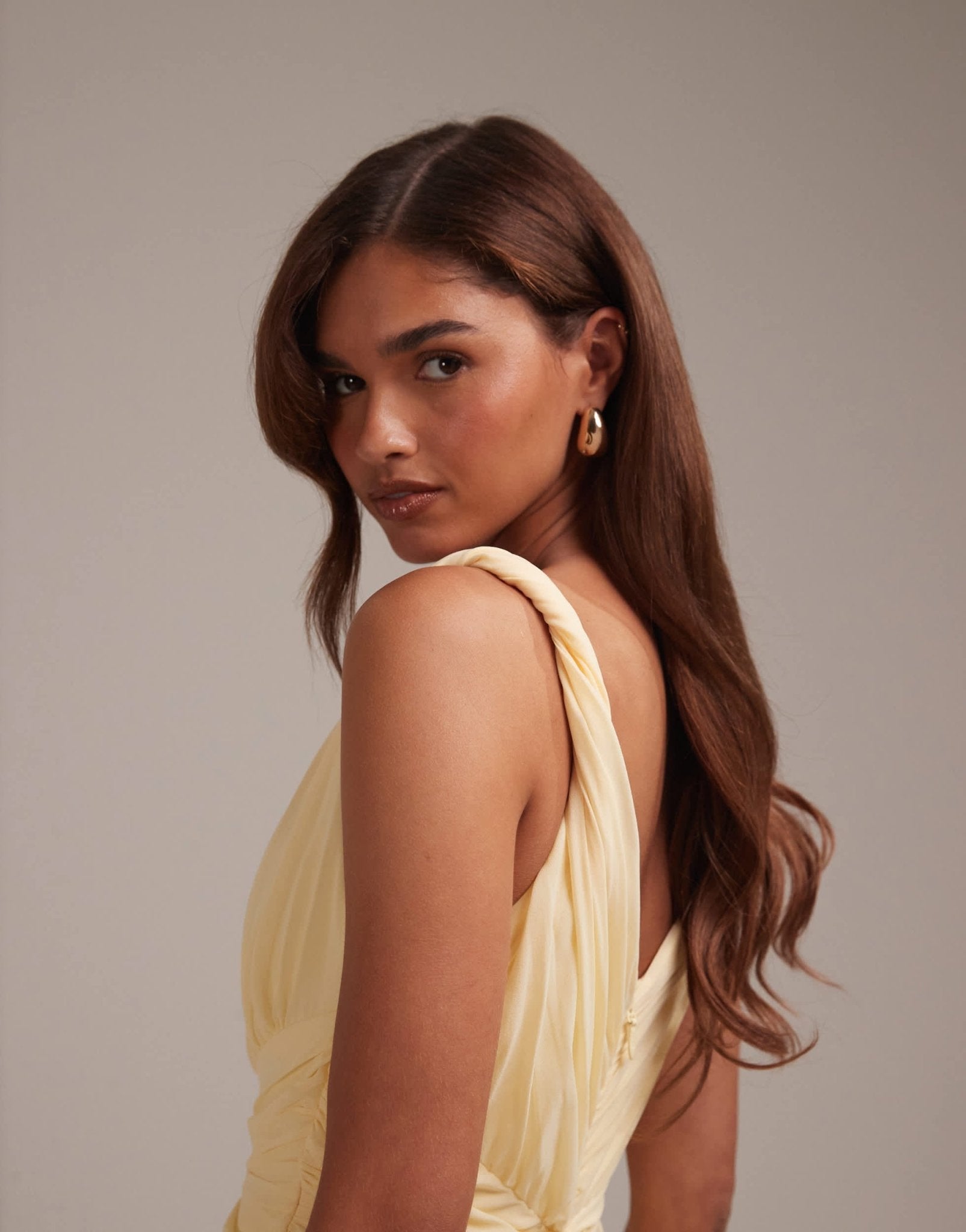 ASOS DESIGN bridesmaids gathered twisted strap maxi dress in yellow - ASOS Sample Sale