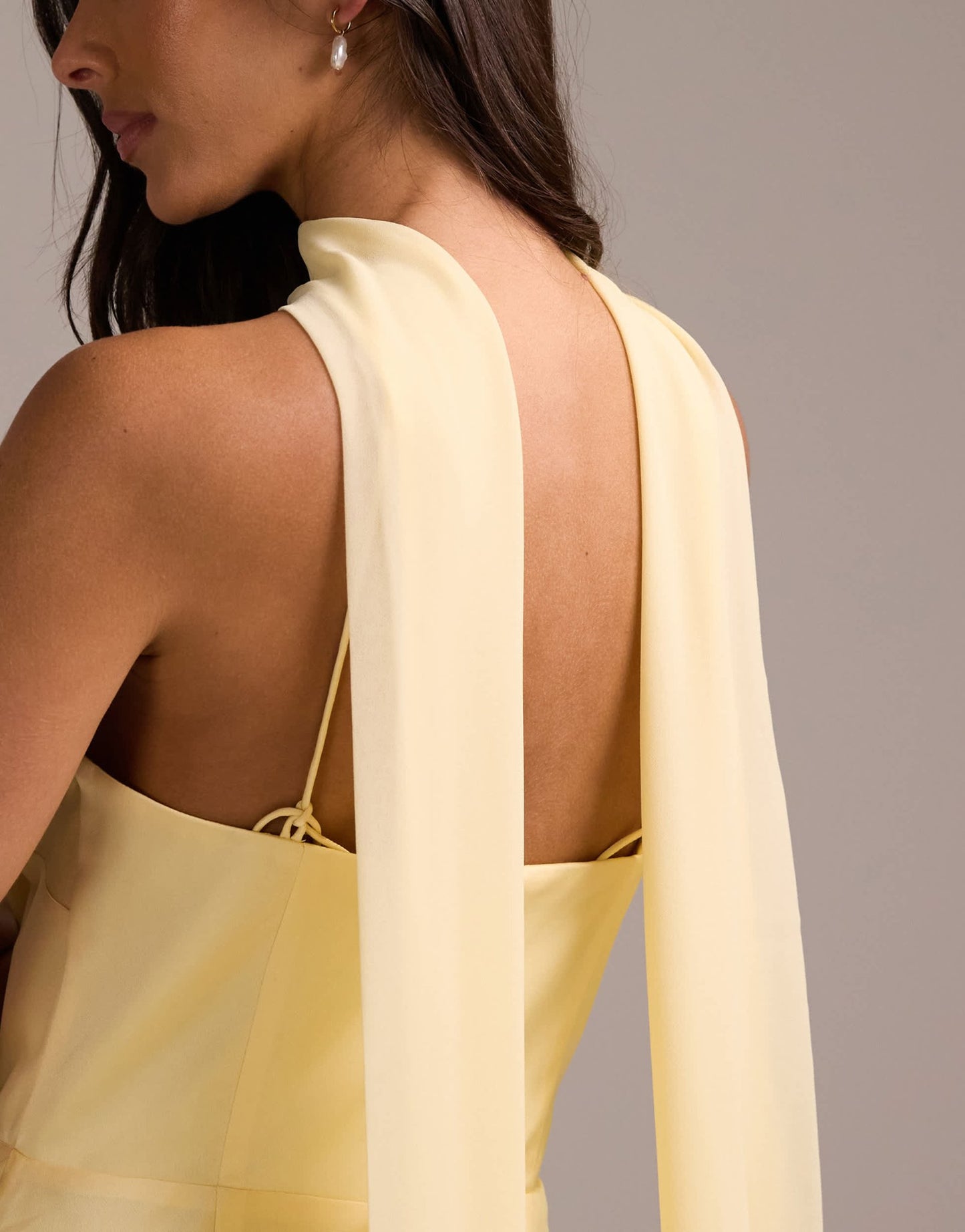 ASOS DESIGN bridesmaids halter neck satin maxi dress with scarf detail in lemon - ASOS Sample Sale