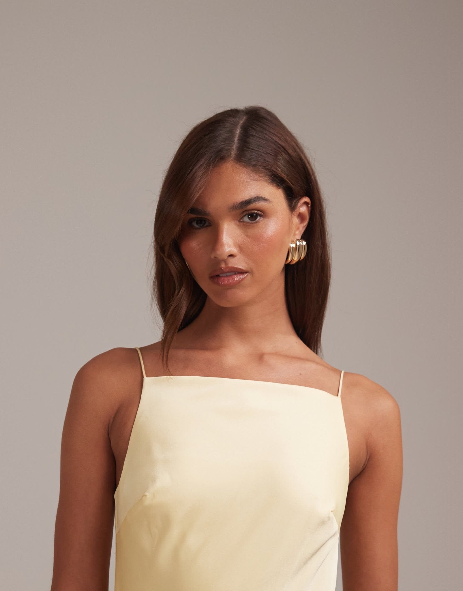 ASOS DESIGN bridesmaids high neck tie strap column maxi dress in lemon - ASOS Sample Sale