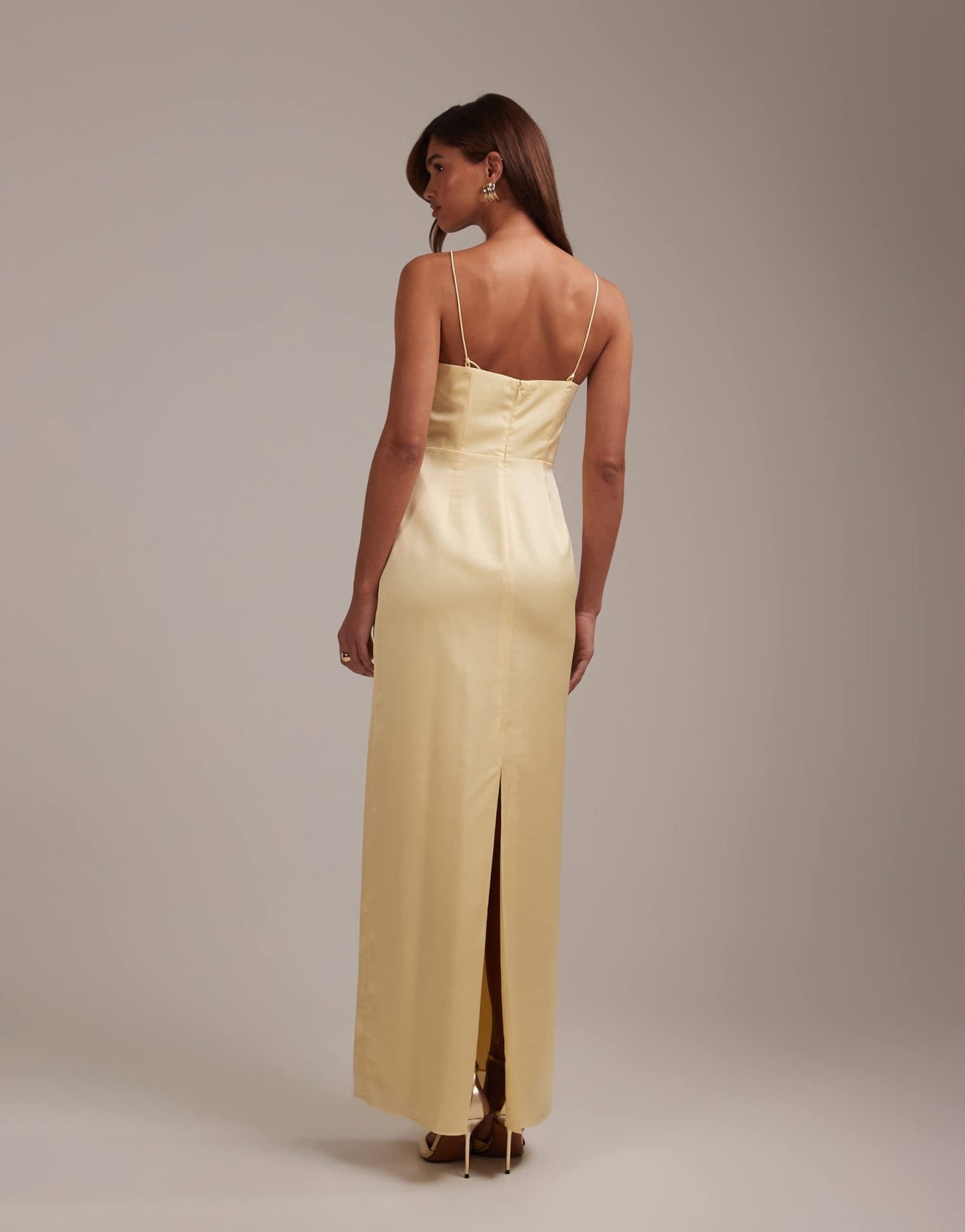 ASOS DESIGN bridesmaids high neck tie strap column maxi dress in lemon - ASOS Sample Sale
