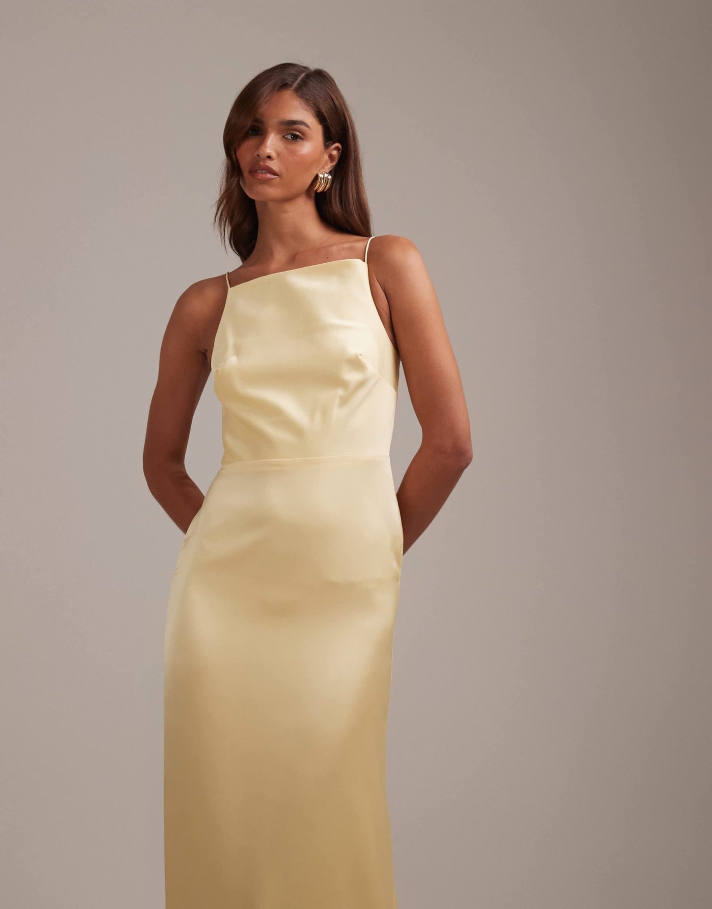ASOS DESIGN bridesmaids high neck tie strap column maxi dress in lemon - ASOS Sample Sale
