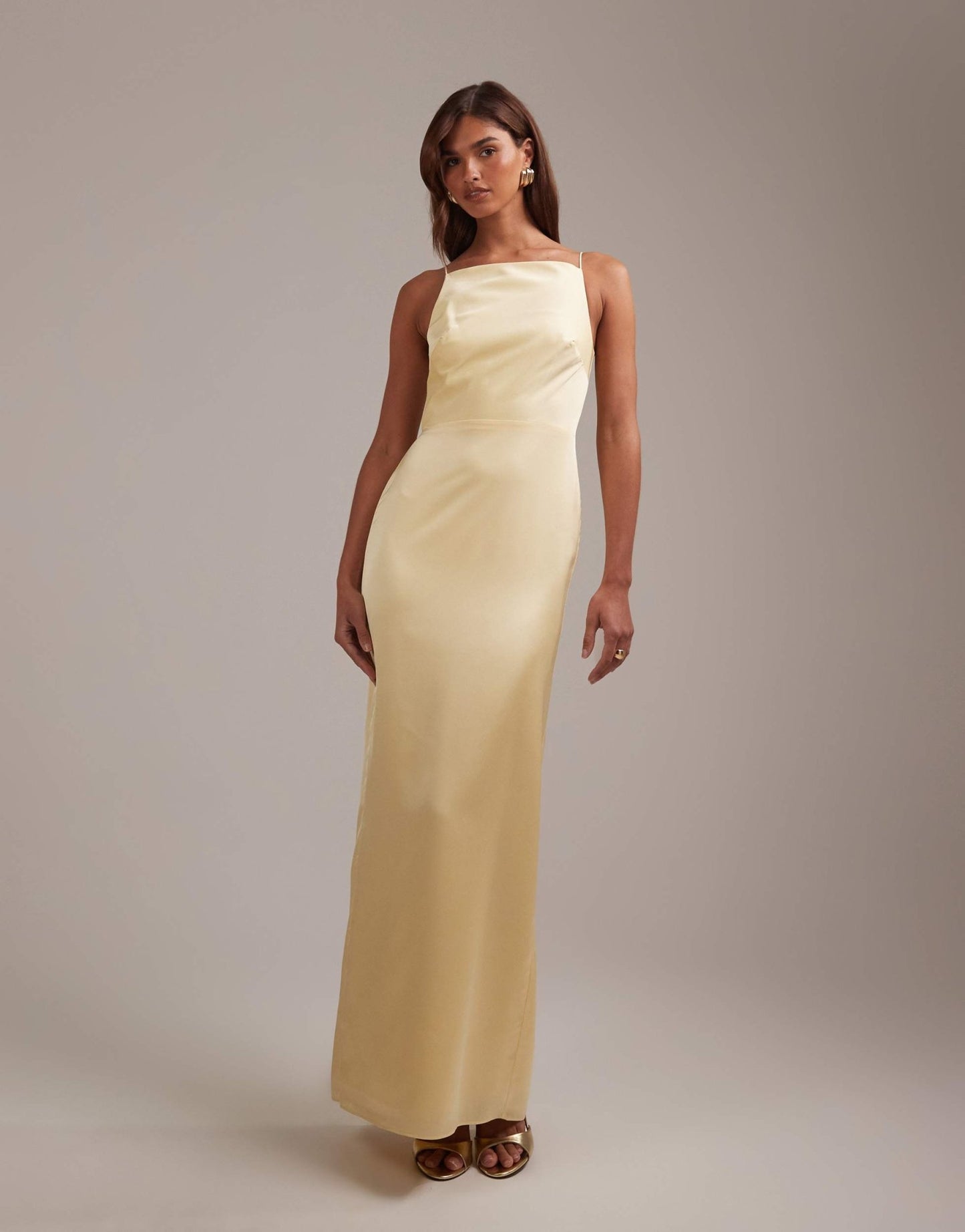 ASOS DESIGN bridesmaids high neck tie strap column maxi dress in lemon - ASOS Sample Sale