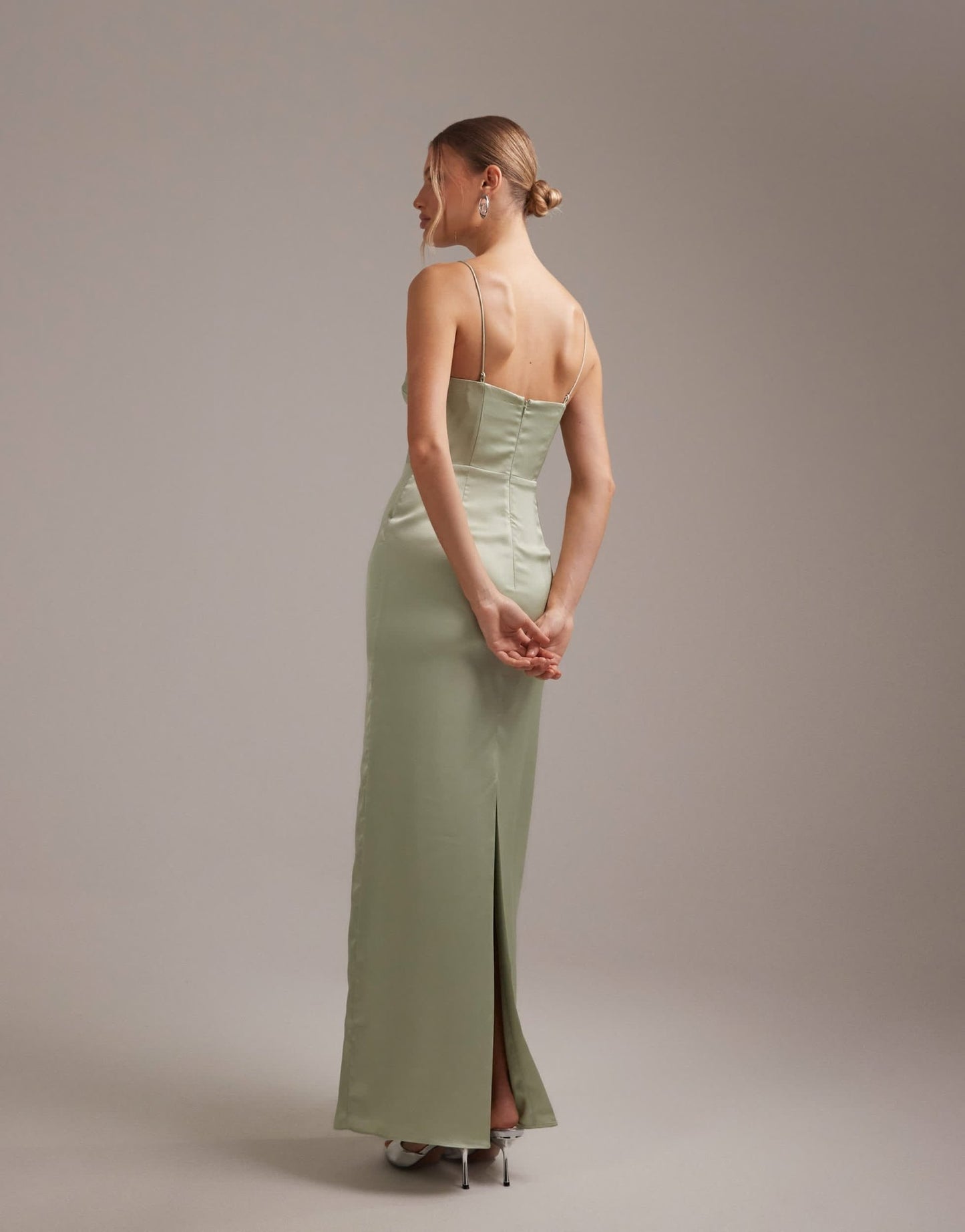 ASOS DESIGN bridesmaids high neck tie strap column maxi dress in sage green - ASOS Sample Sale