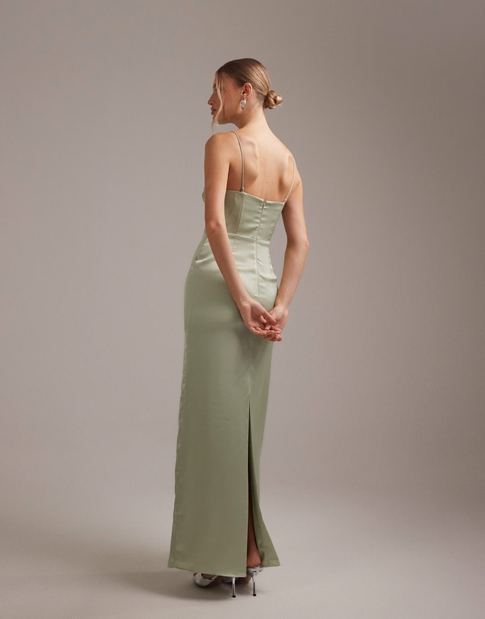 ASOS DESIGN bridesmaids high neck tie strap column maxi dress in sage green - ASOS Sample Sale