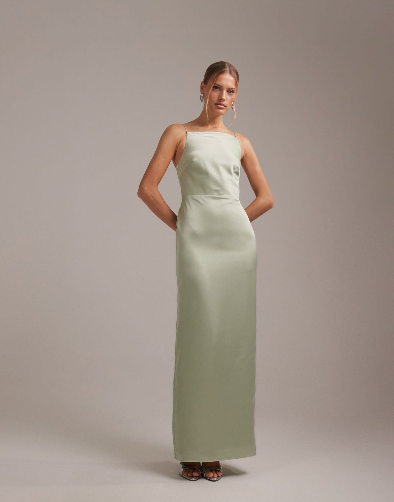 ASOS DESIGN bridesmaids high neck tie strap column maxi dress in sage green - ASOS Sample Sale