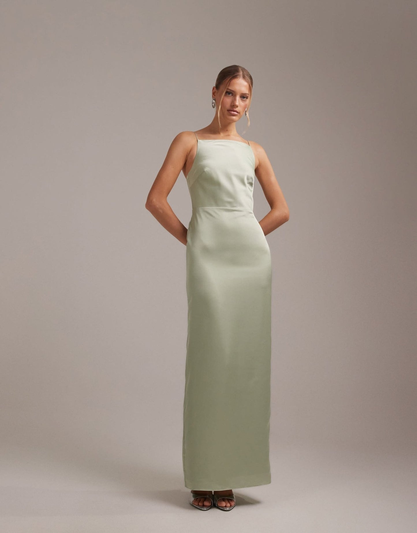 ASOS DESIGN bridesmaids high neck tie strap column maxi dress in sage green - ASOS Sample Sale