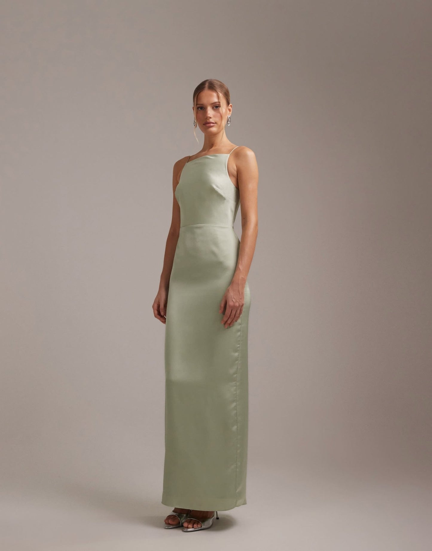 ASOS DESIGN bridesmaids high neck tie strap column maxi dress in sage green - ASOS Sample Sale