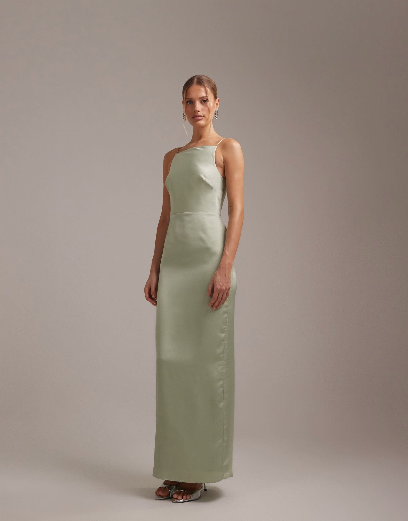 ASOS DESIGN bridesmaids high neck tie strap column maxi dress in sage green - ASOS Sample Sale