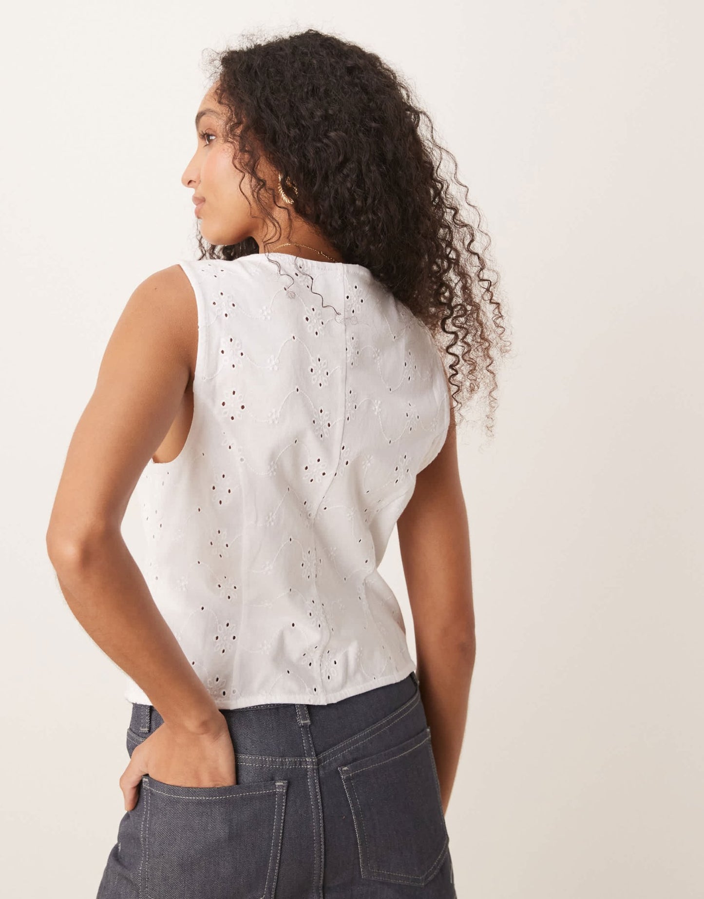 ASOS DESIGN broderie button down waistcoat in white - ASOS Sample Sale