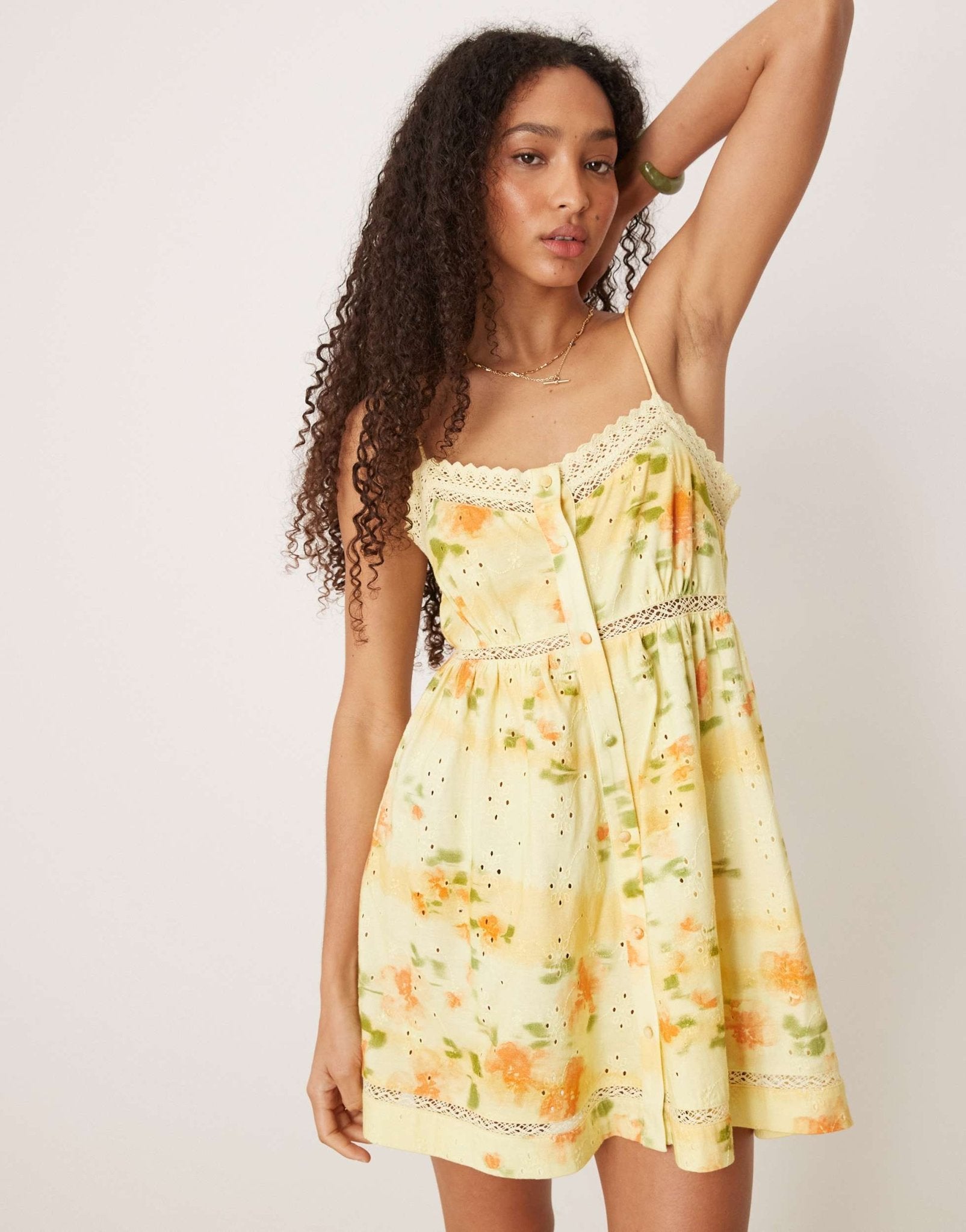 ASOS DESIGN broderie cami button through mini dress in patchwork floral print - ASOS Sample Sale