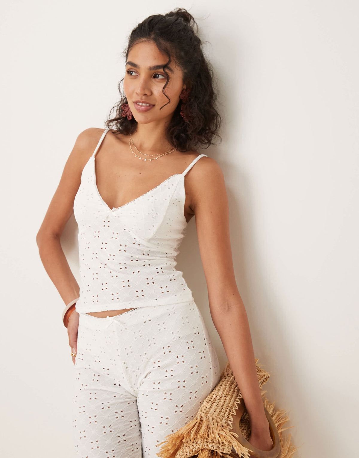 ASOS DESIGN broderie cami top co-ord in ivory - ASOS Sample Sale