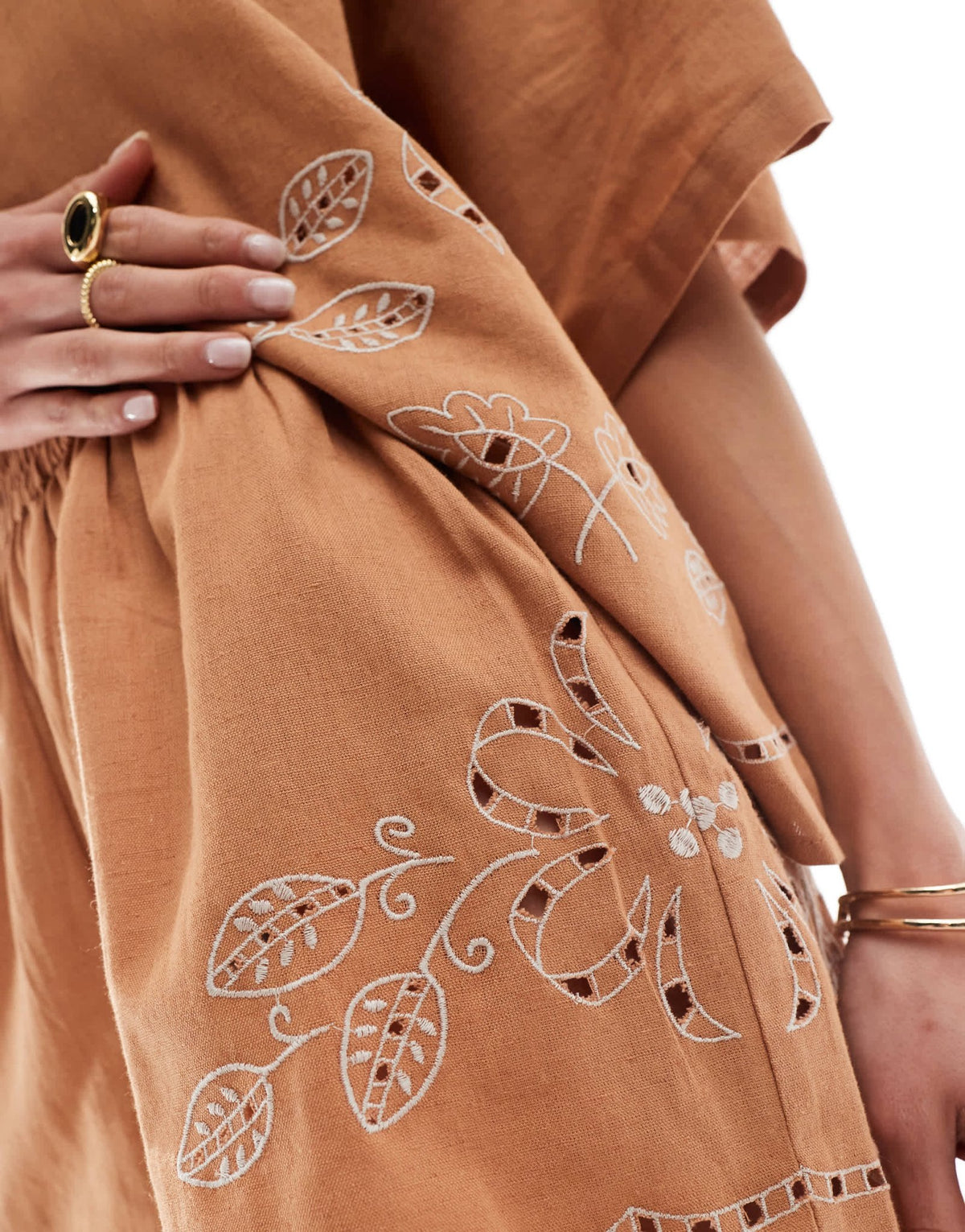 ASOS DESIGN broderie detail co-ord short in brown - ASOS Sample Sale
