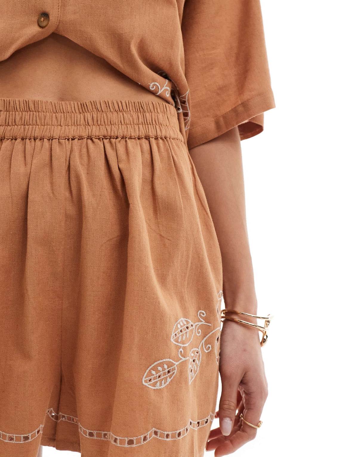 ASOS DESIGN broderie detail co-ord short in brown - ASOS Sample Sale