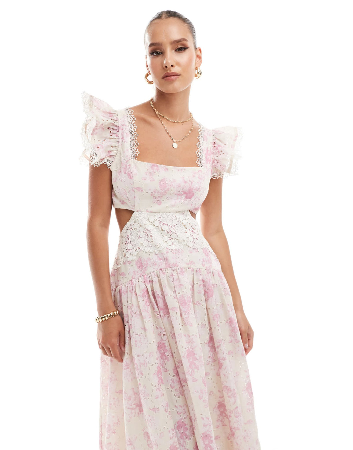 ASOS DESIGN broderie maxi dress with sweetheart neckline in floral print - ASOS Sample Sale