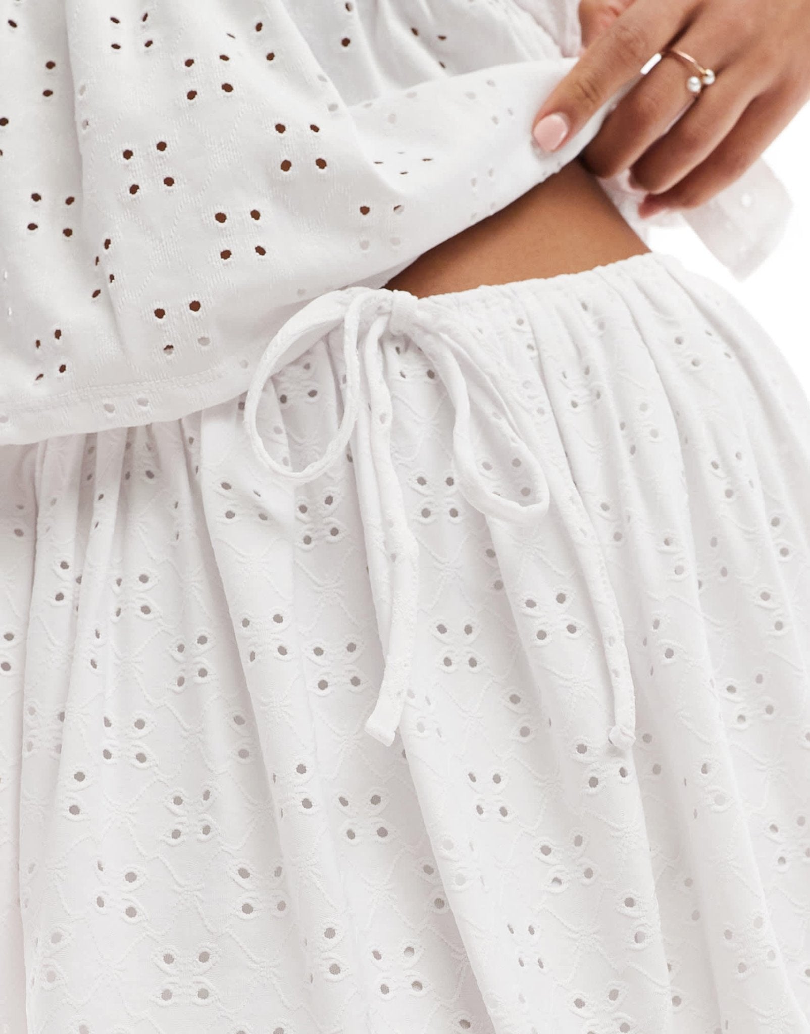 ASOS DESIGN broderie puff ball skirt co - ord n white - ASOS Sample Sale
