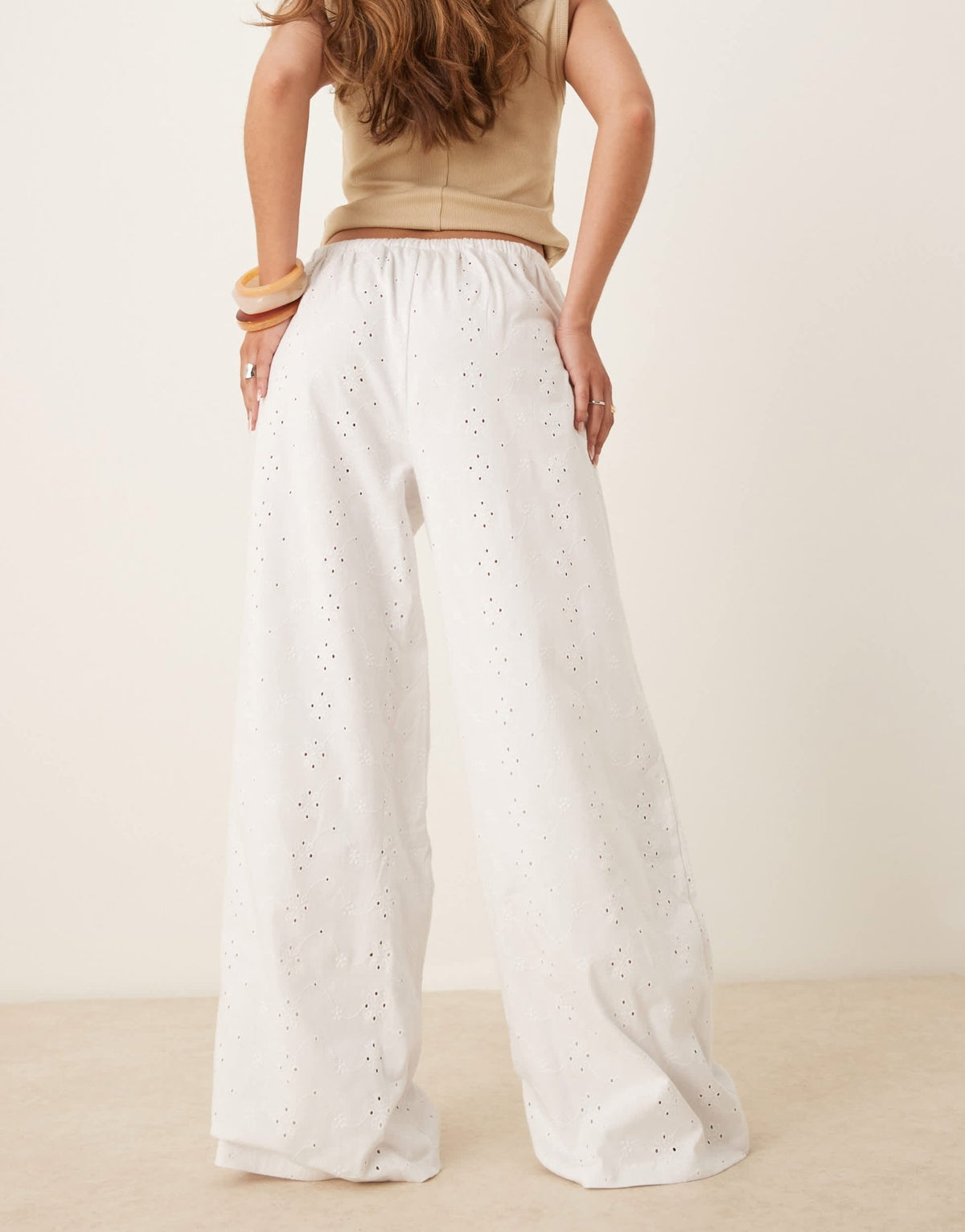 ASOS DESIGN broderie pyjama style trouser with tie waist in white - ASOS Sample Sale