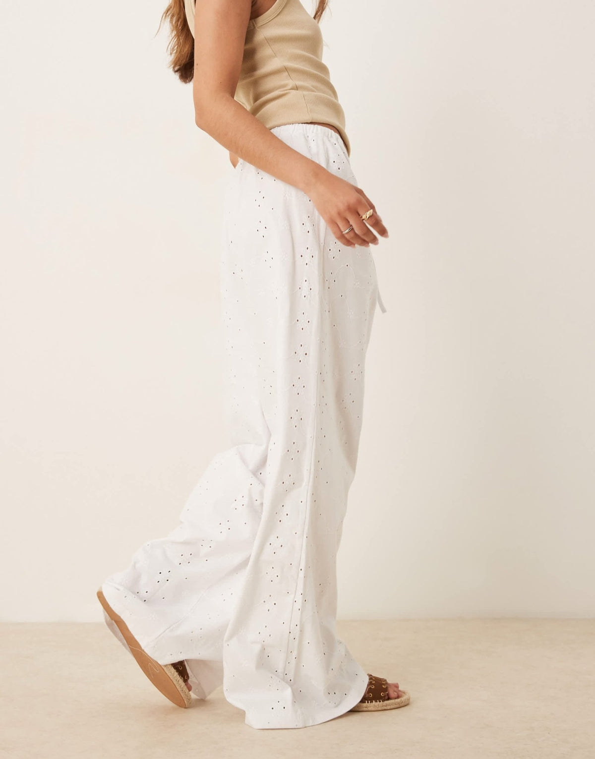 ASOS DESIGN broderie pyjama style trouser with tie waist in white - ASOS Sample Sale