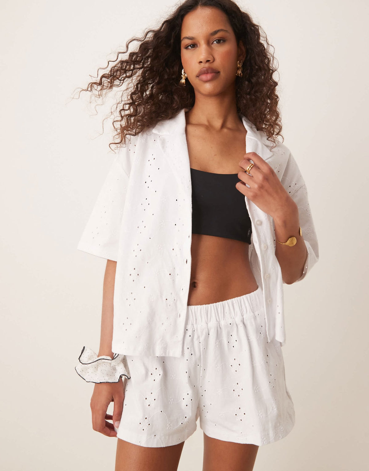 ASOS DESIGN broderie resort shirt in white - ASOS Sample Sale