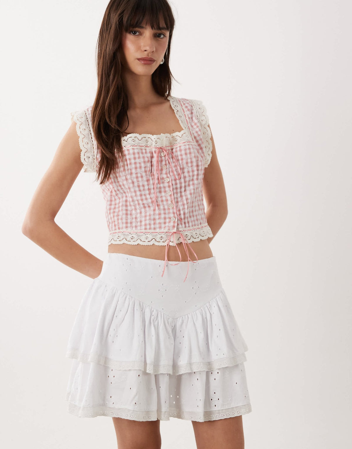 ASOS DESIGN broderie ruffle mini skirt in white - ASOS Sample Sale