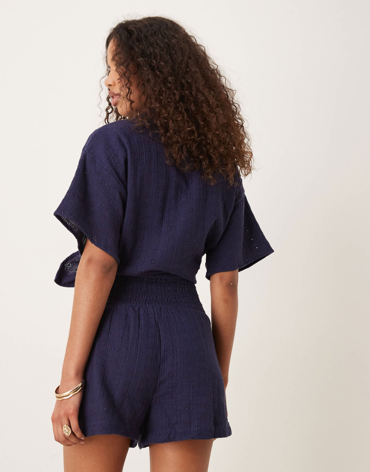 ASOS DESIGN broderie shirred waist co-ord short in navy - ASOS Sample Sale