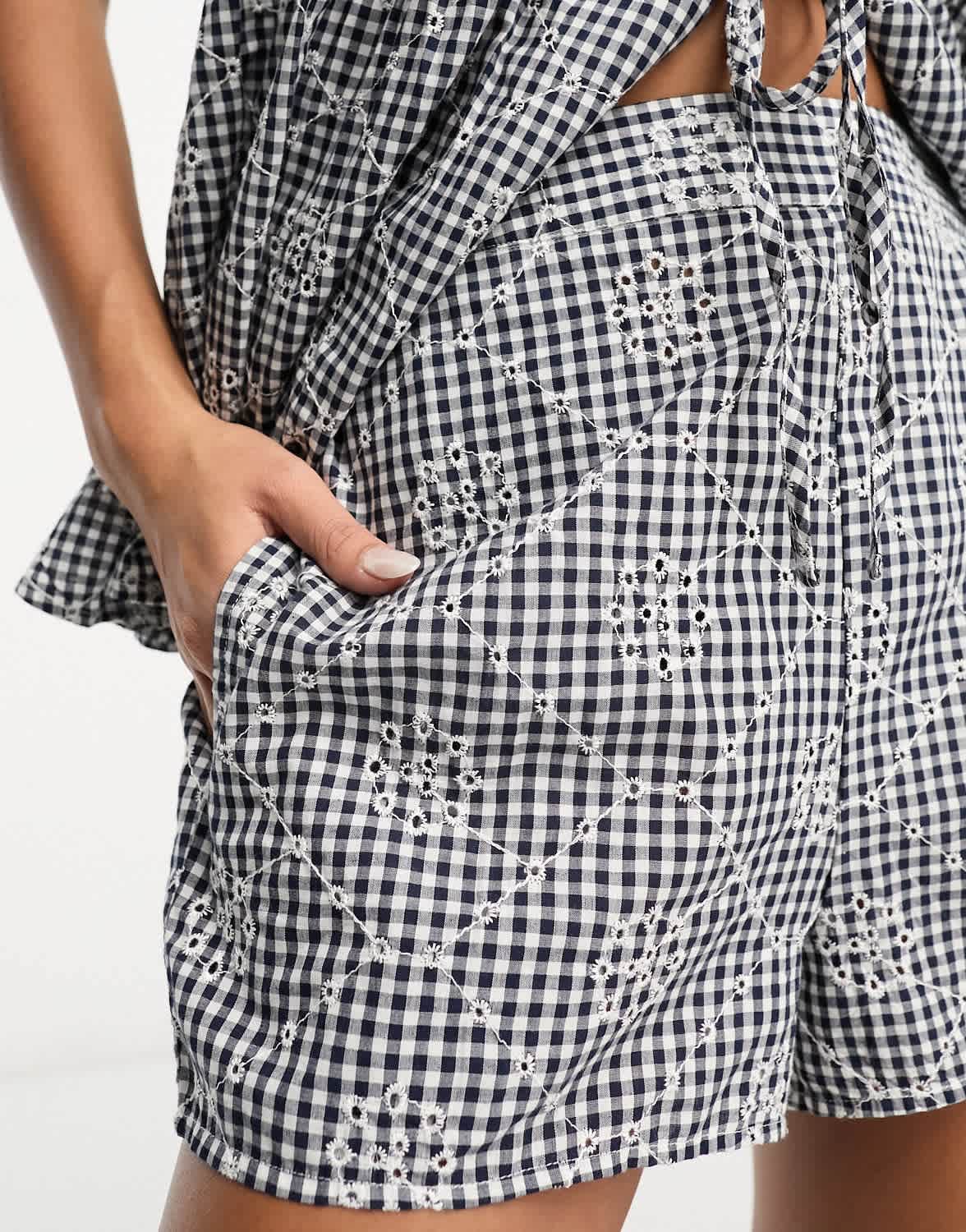 ASOS DESIGN broderie short co - ord in mono gingham - ASOS Sample Sale