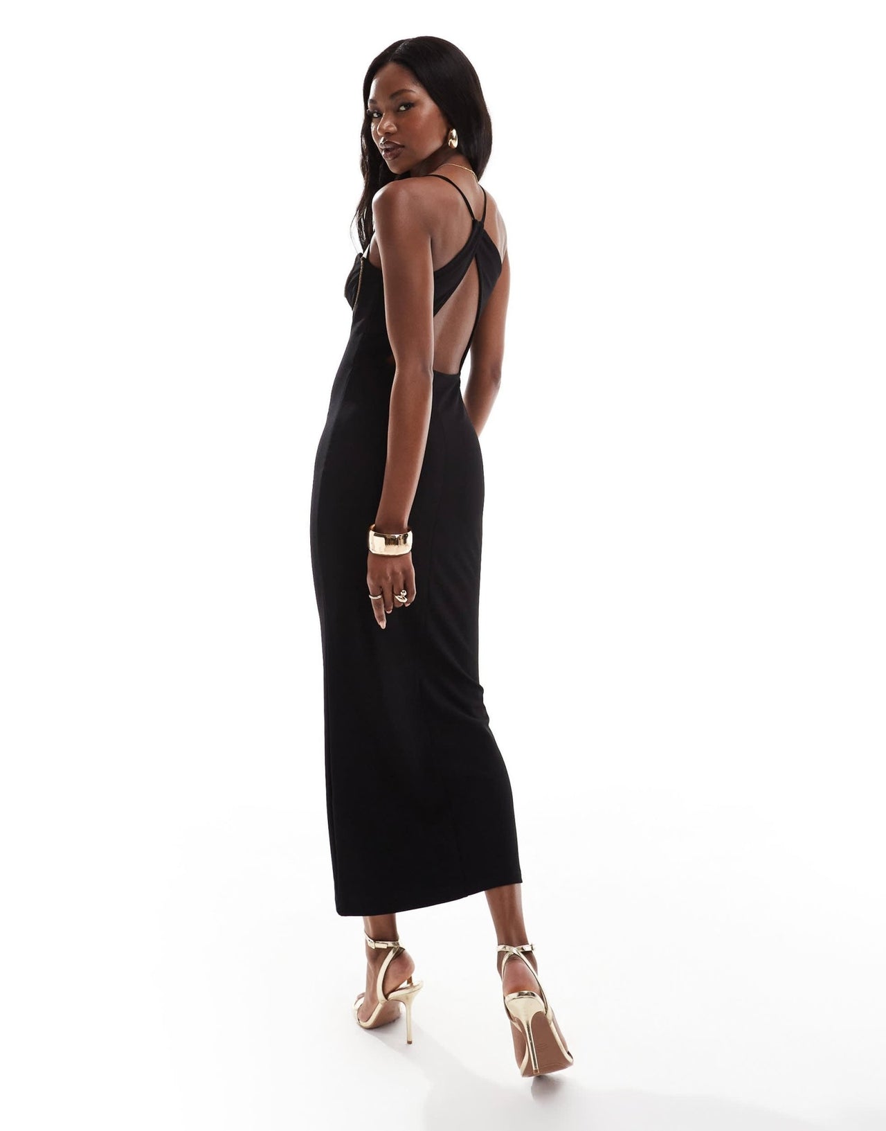 ASOS DESIGN bronze diamante trim cup detail midi dress in black - ASOS Sample Sale